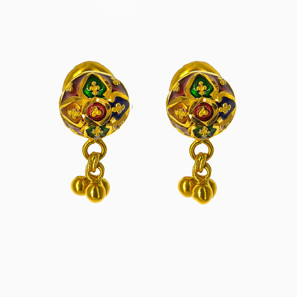 22K Yellow Gold Necklace and Earrings Set W/ Enamel Paint & Domed Shield Pendants |  22K Yellow Gold Necklace and Earrings Set W/ Enamel Paint & Domed Shield Pendants for women....
