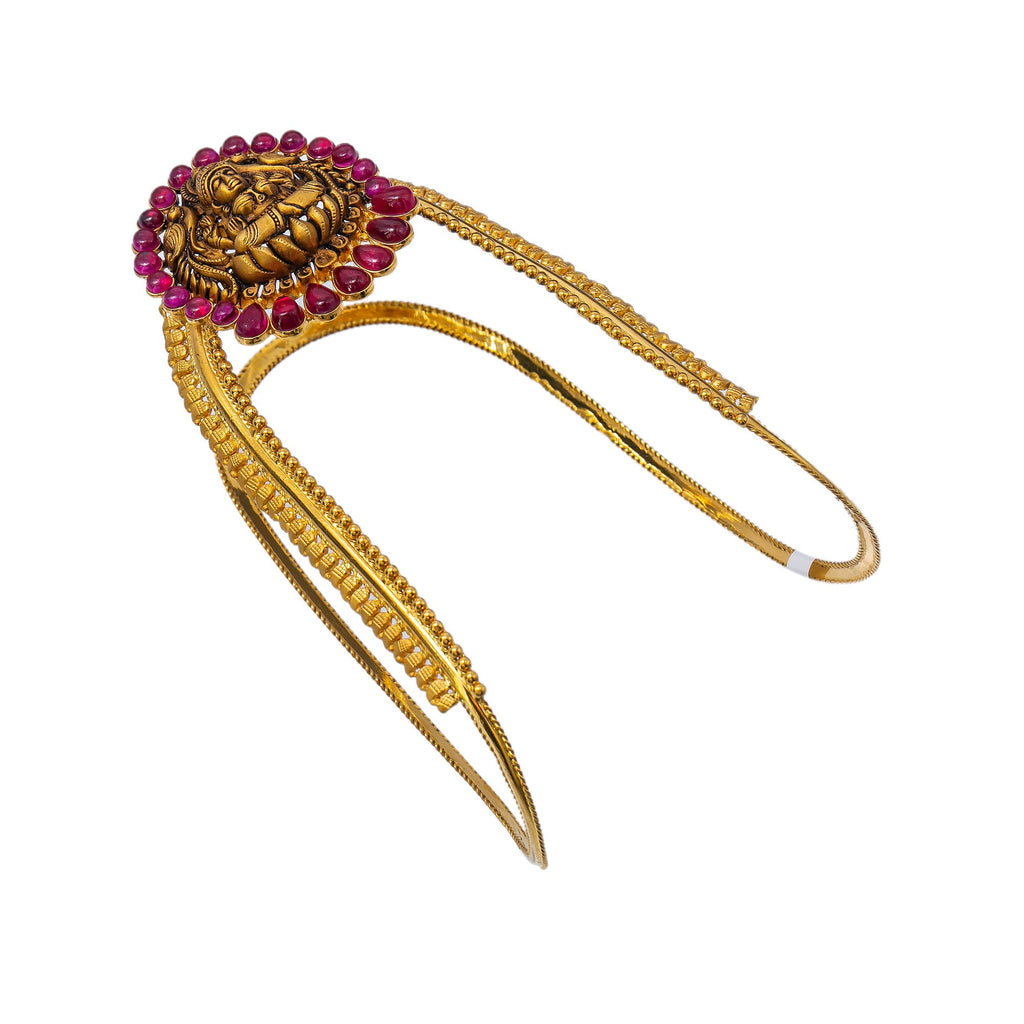 22K Yellow Gold Antique Laxmi Vanki W/ Precious Ruby Frame | Enhance your special look with the graceful allure of arm Vankis such as these 22K yellow gold an...