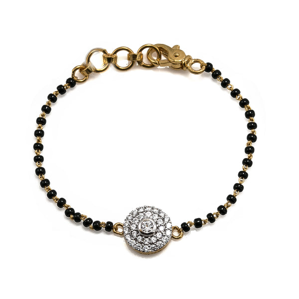 22K Yellow Gold Black Bead Bracelet W/ CZ Gems & Round Layered Pendant | Make a statement of elegance in this brilliant 22K yellow gold women’s bracelet from Virani Jewel...