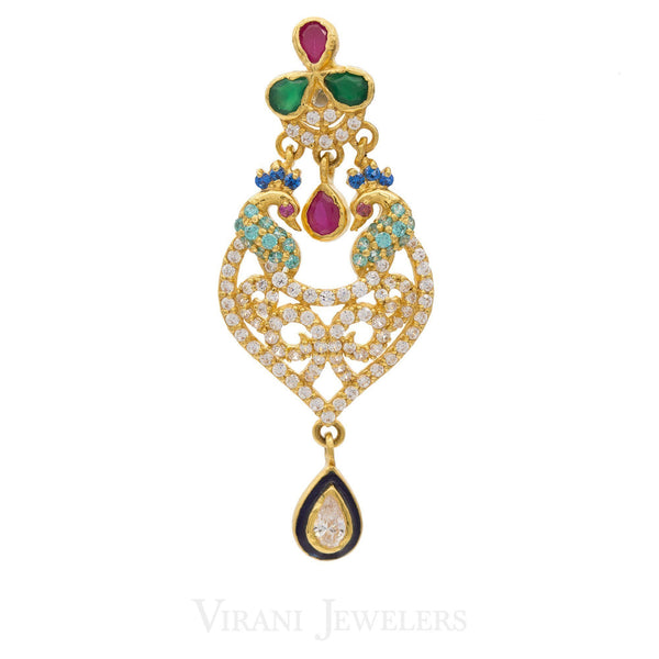 22K Gold Ruby Emerald CZ Earrings | Precious stone earrings crafted with 22k gold gives you a ravishing look. These gems gives additi...