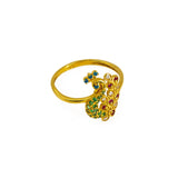 22K Yellow Gold Peacock Ring W/ Belle Epoque CZ Encrusted Feather Design |  22K Gold CZ Peacock Ring W/ Colored CZ Encrusted Train in Belle Epoque Design for women. This ab...