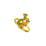 22K Yellow Gold Peacock Ring W/ Belle Epoque CZ Encrusted Feather Design |  22K Gold CZ Peacock Ring W/ Colored CZ Encrusted Train in Belle Epoque Design for women. This ab...