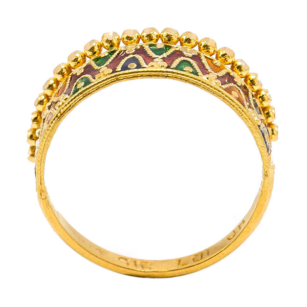 22K Yellow Gold Enamel Ring W/ Double Curve Details | 22K Yellow Gold Enamel Ring W/ Double Curve Details for women. Brighten your daily attire with th...