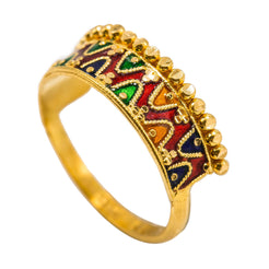 22K Yellow Gold Enamel Ring W/ Double Curve Details