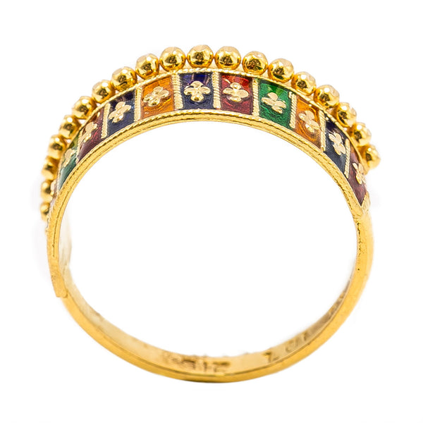 22K Yellow Gold Enamel Ring W/ Horizontal Square Pattern | 22K Yellow Gold Enamel Ring W/ Horizontal Square Pattern for women. This royal 22K yellow gold en...