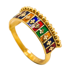 22K Yellow Gold Enamel Ring W/ Horizontal Square Pattern