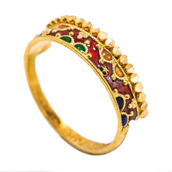 22K Yellow Gold Enamel Ring W/ Patterned Scallop Details