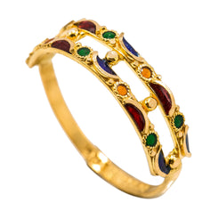 22K Yellow Gold Enamel Ring W/ Open Shank & Gold Ball Accents