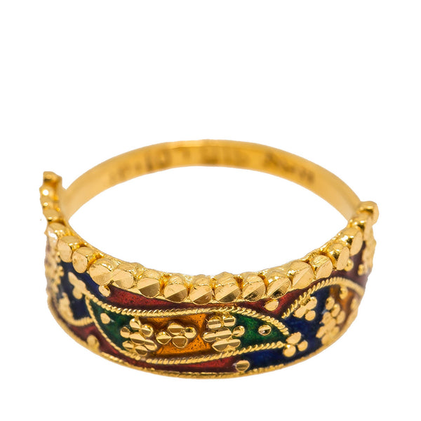 22K Yellow Gold Enamel Ring W/ Crown Design & Curved Rope Details | 22K Yellow Gold Enamel Ring W/ Crown Design & Curved Rope Details for women. This beautiful 2...