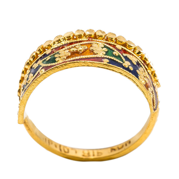 22K Yellow Gold Enamel Ring W/ Crown Design & Curved Rope Details | 22K Yellow Gold Enamel Ring W/ Crown Design & Curved Rope Details for women. This beautiful 2...