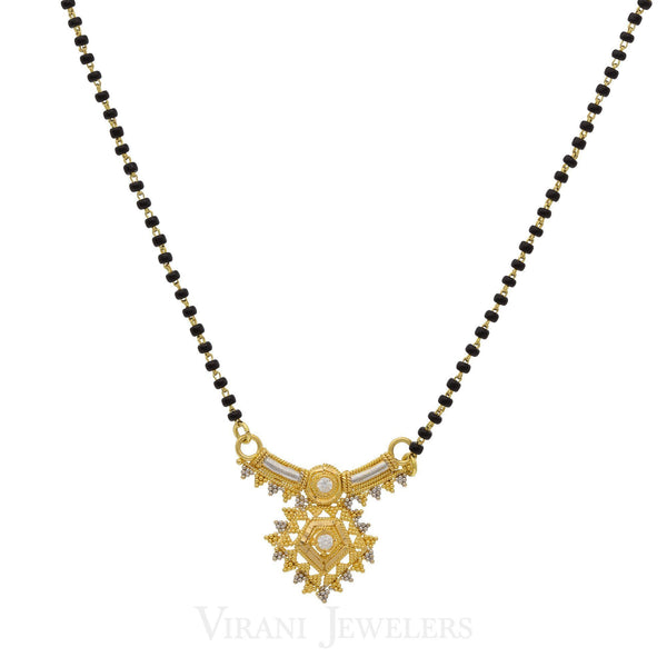 22K Multitone Gold Mangalsutra | raditional mangalsutra necklace, crafted in 22 karat Multitone gold, featuring a small filigree p...