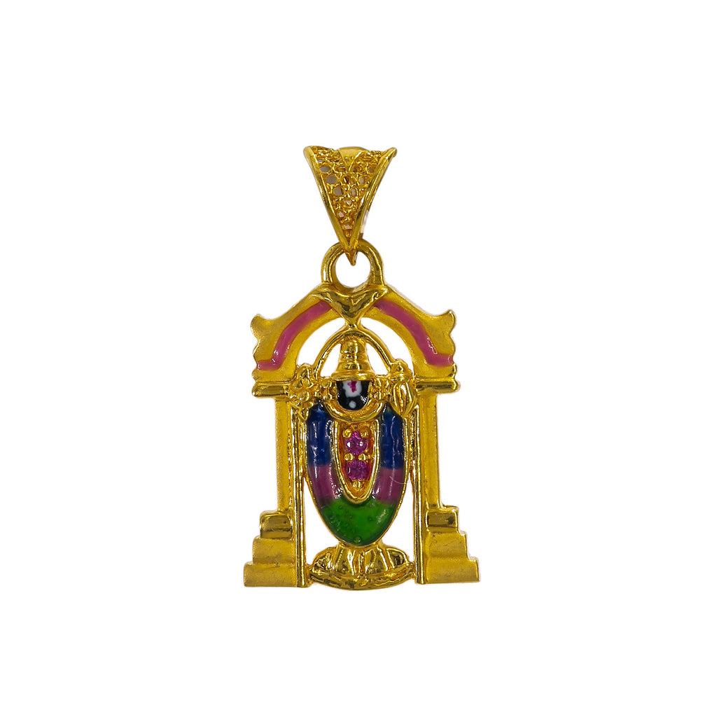 22K Yellow Gold Venkateswara Swamy Pendant W/ Enamel Hand Paint | Transform your simple gold chain with personal and meaningful touches of gold such as this 22K ye...