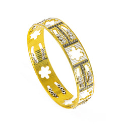 22K Yellow Gold Bangle W/ Cloud Cut-Outs & Black CZ Encrusted "H" Design