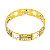 22K Yellow Gold Bangle W/ Cloud Cut-Outs & Black CZ Encrusted "H" Design |  22K Yellow Gold Bangle W/ Cloud Cut-Outs & Black CZ Encrusted 