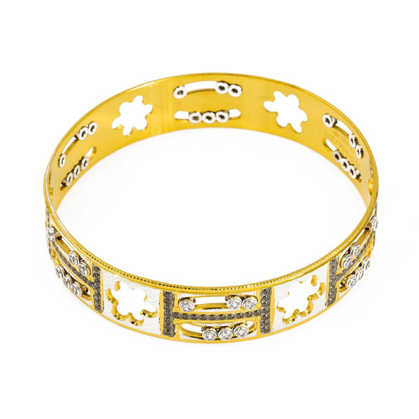 22K Yellow Gold Bangle W/ Cloud Cut-Outs & Black CZ Encrusted "H" Design |  22K Yellow Gold Bangle W/ Cloud Cut-Outs & Black CZ Encrusted 