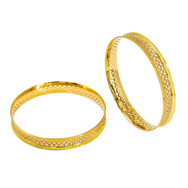 22K Yellow Gold Bangles Set of 2 W/ Fully Spanned Pattern of Small Circle Cutout |  22K Yellow Gold Bangles Set of 2 W/ Fully Spanned Design of Small Circle Cutouts for women. This...