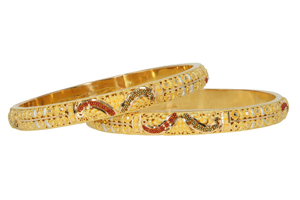 22K Multitone Gold Floral Filigree Bangles Set of Two | 22K Multitone Gold Floral Filigree Bangles Set of Two for women or men. This beautiful set of ban...