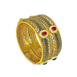 22K yellow Gold antique Bangles set w/ cubic zirconium, ruby, and emerald stones