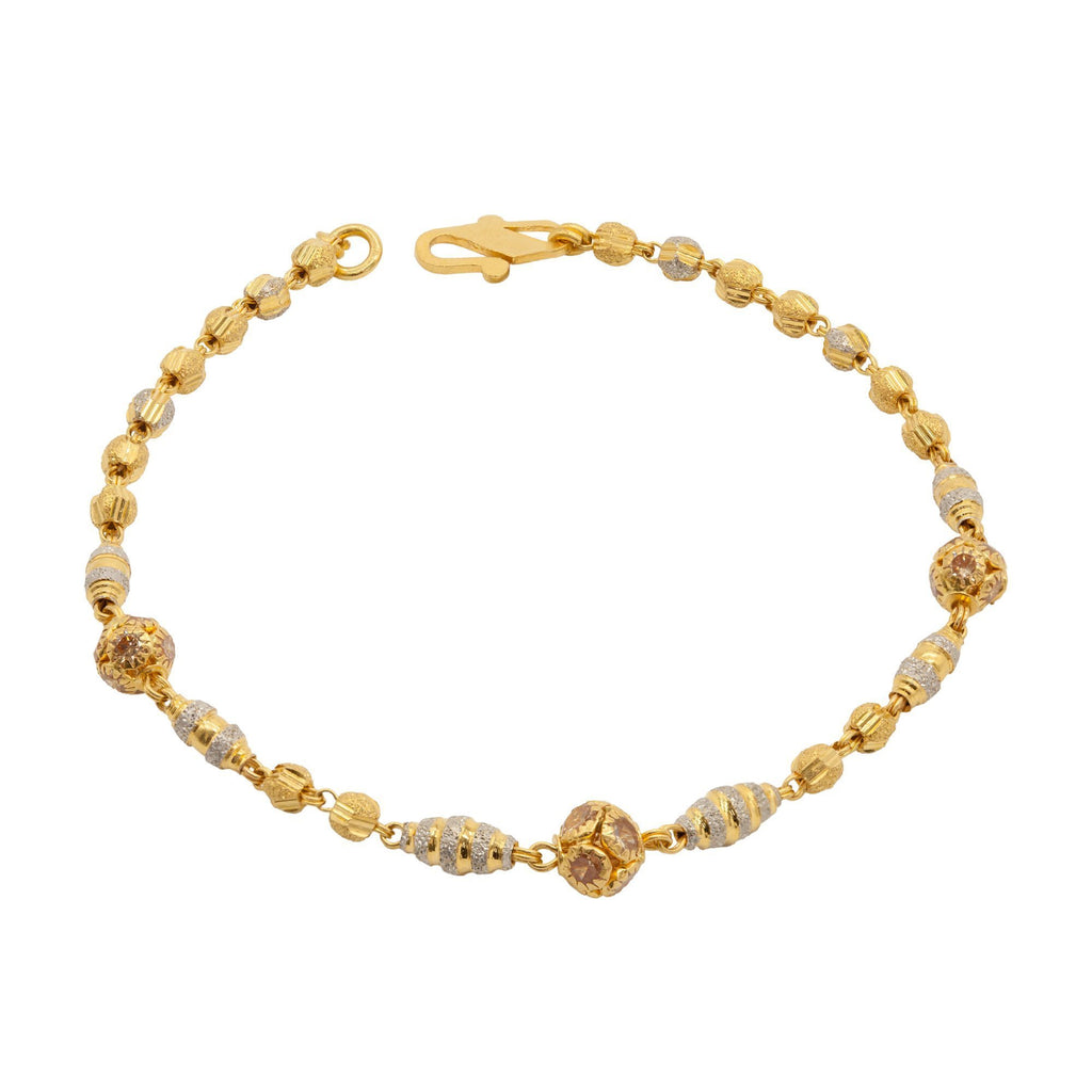 22K Multitone Gold Beaded Bracelet W/ Diamond Cutting & Cubic Zirconia | 22K Multitone Gold Beaded Bracelet W/ Diamond Cutting & Cubic Zirconia for women. Diamond cut...