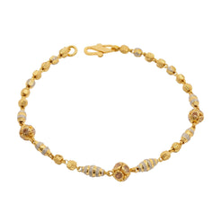 22K Multitone Gold Beaded Bracelet W/ Diamond Cutting & Cubic Zirconia