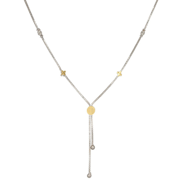 22K White Gold Box Link Chain Necklace W/ Gold Accents | 22K White Gold Box Link Chain Necklace W/ Gold Accents for women. Necklace features gold accents ...