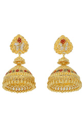 22K Yellow Gold Ornate Patterned Jhumki Gold Earrings