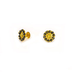 22K Yellow Gold Stud Earrings W/ Faceted Glass Bead Petals