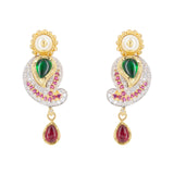 22K Multitone Gold Paisely Pavé Earring & Necklace Set W/ Emerald, Ruby, Pearl & Cubic Zirconia | 22K Multitone Gold Paisley Pavé Earring & Necklace Set W/ Emerald, Ruby, Pearl & Cubic Zi...