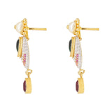 22K Multitone Gold Paisely Pavé Earring & Necklace Set W/ Emerald, Ruby, Pearl & Cubic Zirconia | 22K Multitone Gold Paisley Pavé Earring & Necklace Set W/ Emerald, Ruby, Pearl & Cubic Zi...