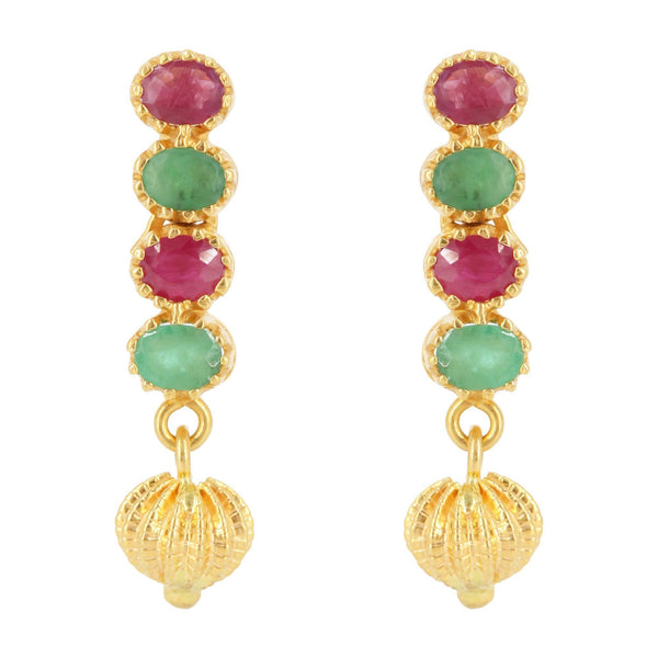 22K Yellow Gold Kasu Lakshmi Necklace & Earrings Set W/ Emeralds & Rubies | 22K Yellow Gold Kasu Lakshmi Necklace & Earrings Set W/ Emeralds & Rubies for women. Gorg...