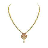 22K yellow Gold drop necklace and drop earrings Set w/ cz, ruby, and emerald stones with floral detailing | 22K yellow Gold drop necklace and drop earrings Set w/ cz, ruby, and emerald stones with floral d...
