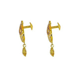 22K yellow Gold drop necklace and drop earrings Set w/ cz, ruby, and emerald stones with floral detailing | 22K yellow Gold drop necklace and drop earrings Set w/ cz, ruby, and emerald stones with floral d...