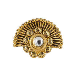 22K Antique Gold Cocktail Ring W/ Kundan & Floral Fan Design