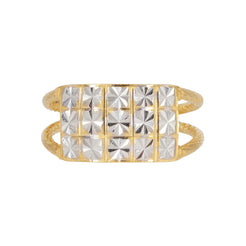 22K Two Tone Gold Ring W/ Diamond Cutting & Double Band