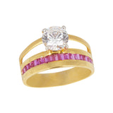 22K Yellow Gold Ring W/ Cubic Zirconia Solitaire & Ruby Baguettes | 22K Yellow Gold Ring W/ Cubic Zirconia Solitaire & Ruby Baguettes for women. Gold ring featur...