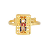 22K Yellow Gold Ring W/ Double Cubic Zirconia & Enamel in Flower Pattern | 22K Yellow Gold Ring W/ Double Cubic Zirconia & Enamel in Flower Pattern for women. Sparkling...