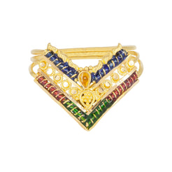 22K Yellow Gold Triple Chevron Ring W/ Enamel