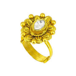 22K yellow Gold floral Ring with cz stone