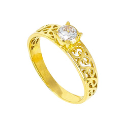 22K Yellow Gold Ring W/ Filigree & Cubic Zirconia