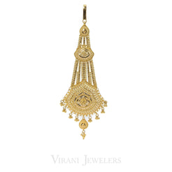 22K Yellow Gold Tikka with Drop Chandelier Pendant and Ball Accents