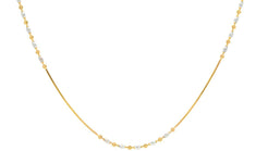 22K Multi Tone Gold Thin Necklace W/ Moon Cut Gold Beads, 16 inches