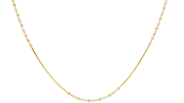 22K Multi Tone Gold Thin Necklace W/ Moon Cut Gold Beads, 16 inches | Treat yourself or give the perfect gift with this 22K gold chain from Virani Jewelers!Designed wi...