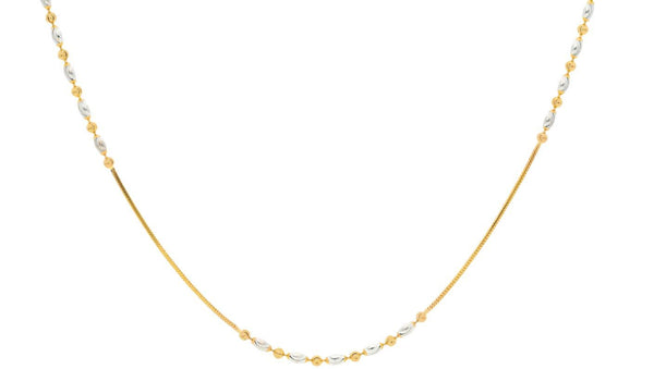 An image of the 22K gold rope chain with moon cut beads in white and yellow gold from Virani Jewelers. | Treat yourself or give the perfect gift with this 22K gold chain from Virani Jewelers!

Designed ...