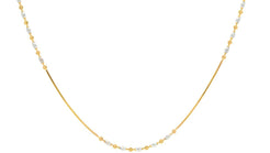 22K Multi Tone Gold Thin Necklace W/ Moon Cut Gold Beads, 18 inches