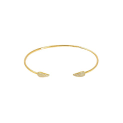 14K Yellow Gold Diamond Bangle W/ VS Diamonds & Leaf Accents on Open Cuff