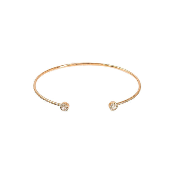 14K Rose Gold Diamond Bangle W/ VS Diamonds & Circle Accent on Open Cuff | 14K Rose Gold Diamond Bangle W/ VS Diamonds & Circle Accent on Open Cuff. This lovely open ba...