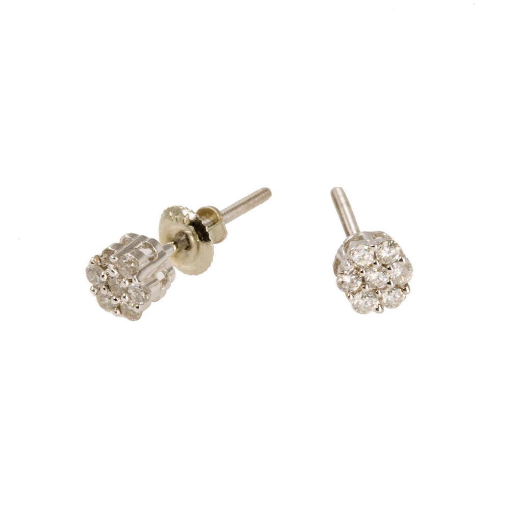 14K White Gold Diamond Stud Earrings W/ 0.25ct SI Diamonds & Cluster Flower | 14K White Gold Diamond Stud Earrings W/ 0.25ct SI Diamonds & Cluster Flower for women. This p...