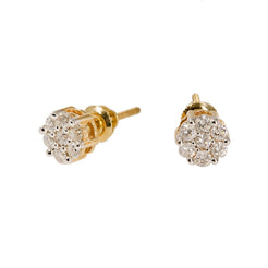 14K Yellow Gold Diamond Stud Earrings W/ 0.5ct SI Diamonds & Cluster Flower