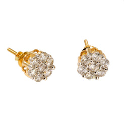 14K Yellow Gold Diamond Stud Earrings W/ 1.0ct SI Diamonds & Cluster Flower