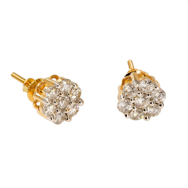 14K Yellow Gold Diamond Stud Earrings W/ 1.0ct SI Diamonds & Cluster Flower |  14K Yellow Gold Diamond Stud Earrings W/ 1.0ct SI Diamonds & Cluster Flower for women. This ...